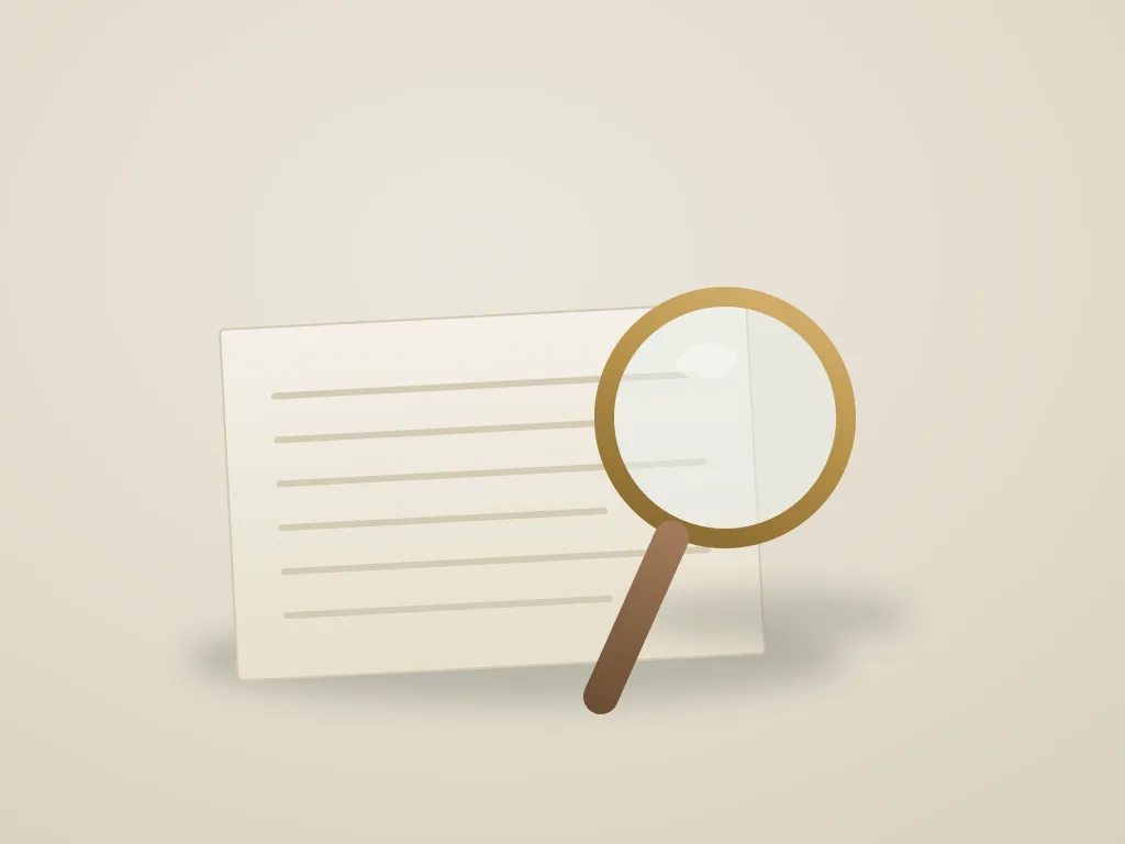 Vergrootglas boven een document, symbool voor eigen research