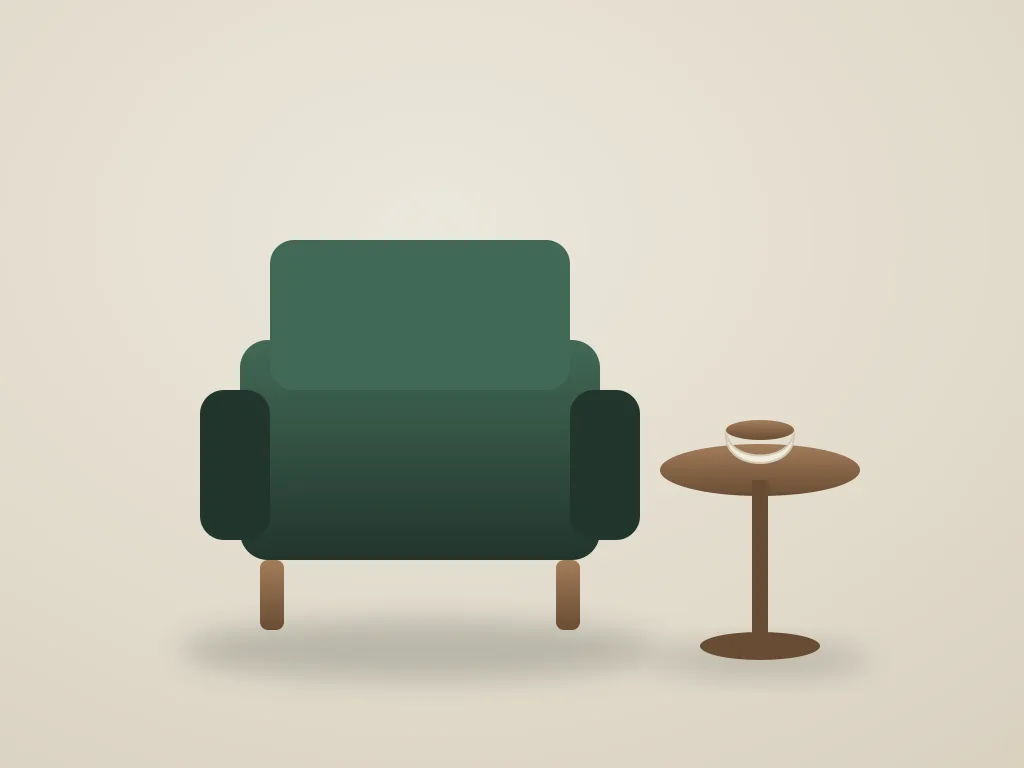 Fauteuil met bijzettafel en koffiekop, symbool voor persoonlijke begeleiding