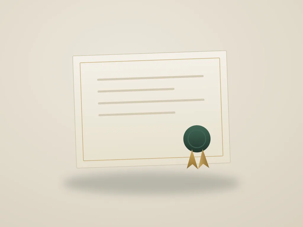 Certificaat met lakzegel en lint, symbool voor individuele effecten