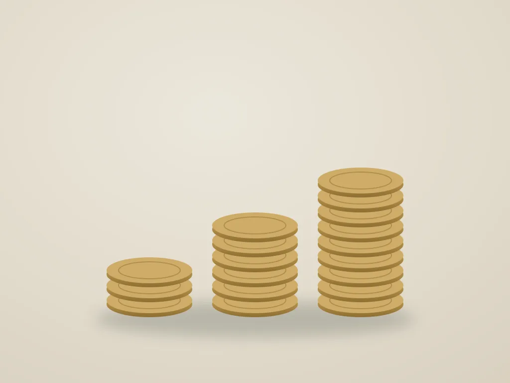 Drie oplopende stapels munten