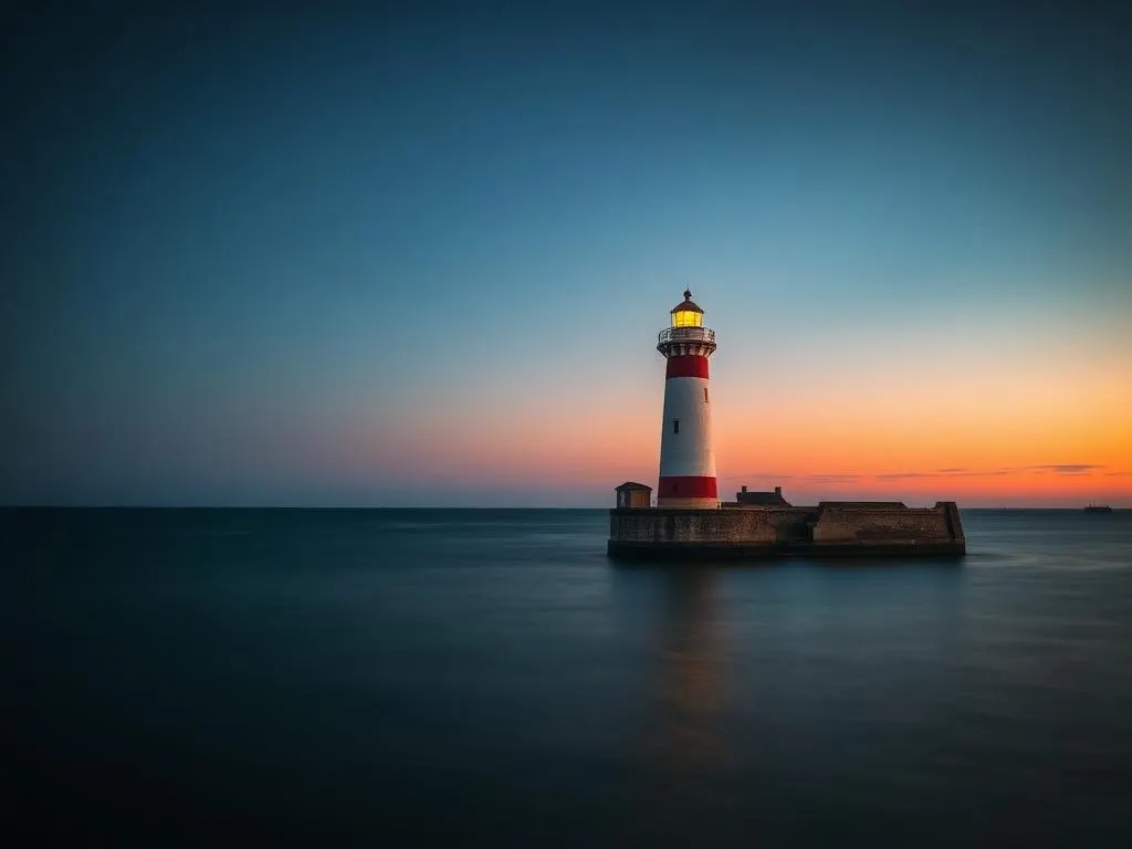 Vuurtoren aan de Nederlandse kust in de schemering