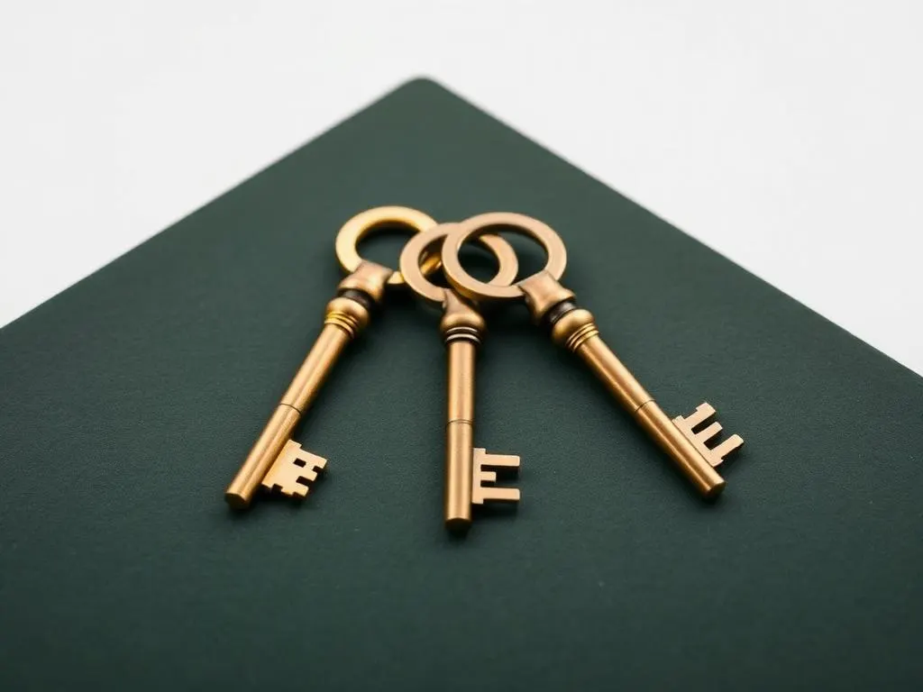 Drie messing sleutels op donkergroen vilt