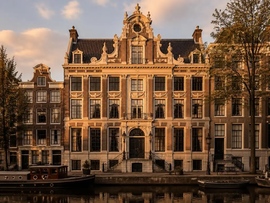 Grachtenpand in Amsterdam bij gouden licht